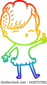 rainbow gradient line drawing of a cartoon squinting girl