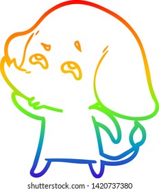 rainbow gradient line drawing of a cartoon elephant remembering