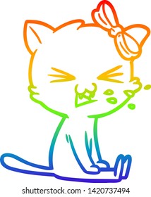 dibujo de una línea de gradiente de arco iris de un gato de dibujos animados