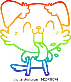 dibujo de una línea de degradado de arco iris de un perro jadeante de dibujos animados