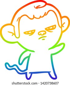 dibujo de una línea de gradiente de arco iris de un mono molesto de caricatura