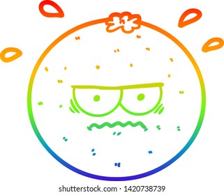 rainbow gradient line drawing of a cartoon angry orange