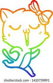 dibujo de una línea de gradiente de arco iris de un gato de dibujos animados
