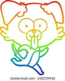 dibujo de una línea de gradiente de arco iris de un perro caricaturista con la lengua pegada