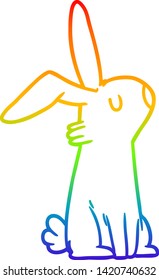 rainbow gradient line drawing of a cartoon rabbit