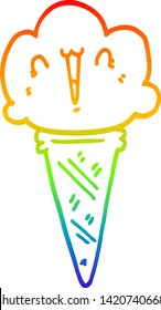 Regenbogen-Farbverlauf-Linie Zeichnung eines Cartoon-Eis mit Gesicht