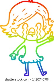 rainbow gradient line drawing of a cartoon woman crying