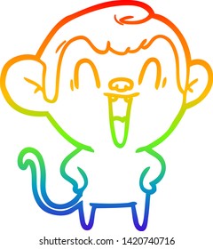 rainbow gradient line drawing of a cartoon laughing monkey
