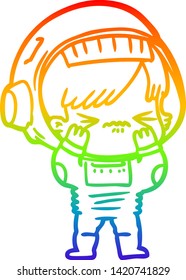 dibujo de una mujer astronauta de dibujos animados con gradiente de color arcoiris