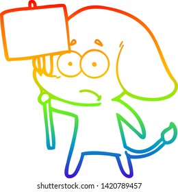 rainbow gradient line drawing of a cartoon unsure elephant with protest sign