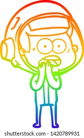 rainbow gradient line drawing of a cartoon surprised astronaut