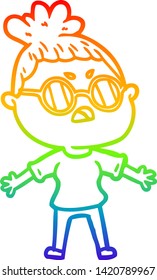 rainbow gradient line drawing of a cartoon annoyed woman