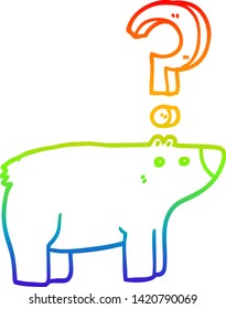 rainbow gradient line drawing of a cartoon confused bear