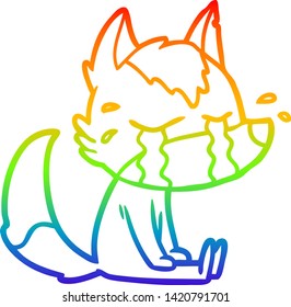 rainbow gradient line drawing of a cartoon crying wolf
