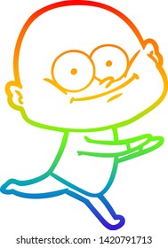 rainbow gradient line drawing of a cartoon bald man staring