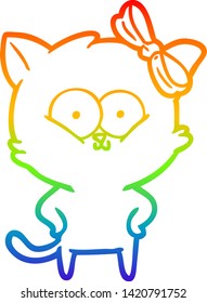rainbow gradient line drawing of a cartoon cat