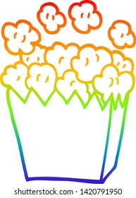 rainbow gradient line drawing of a cartoon popcorn