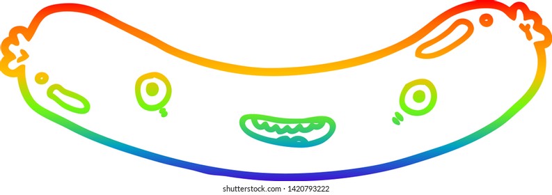 rainbow gradient line drawing of a cartoon sausage