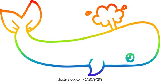 rainbow gradient line drawing of a cartoon sea whale