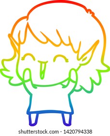 dibujo de la línea del gradiente del arcoiris de una joven elfo de dibujos animados