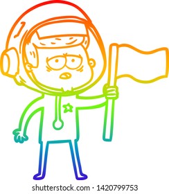 dibujo de una línea de gradiente arcoiris de un astronauta cansado de la caricatura