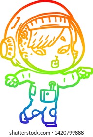 rainbow gradient line drawing of a cartoon astronaut woman