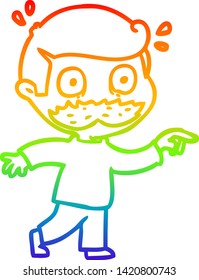 rainbow gradient line drawing of a cartoon man with mustache shocked