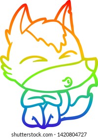 rainbow gradient line drawing of a cartoon wolf whistling
