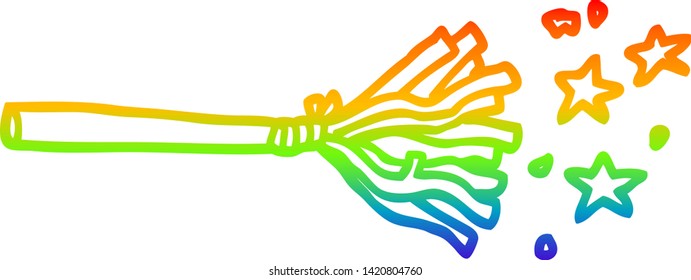 rainbow gradient line drawing of a cartoon magic broom sticks