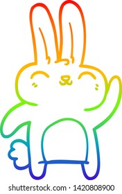 rainbow gradient line drawing of a cartoon happy bunny