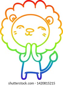 dibujo de una línea de gradiente de arco iris de un león de dibujos animados