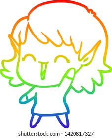 dibujo de la línea del gradiente del arcoiris de una joven elfo de dibujos animados