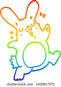 dibujo de una línea de degradado de arco iris de un conejo de dibujos animados