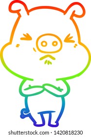 Regenbogen-Farbverlauf-Zeichnung eines Cartoon wütenden Schweins