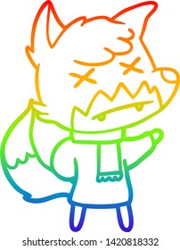 rainbow gradient line drawing of a cartoon dead fox
