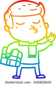 rainbow gradient line drawing of a cartoon model guy pouting