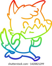 rainbow gradient line drawing of a cartoon happy fox