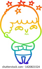 dibujo de una línea de gradiente de arcoiris de un niño sorprendido por la caricatura