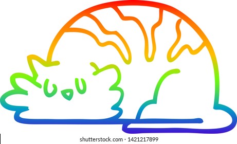 rainbow gradient line drawing of a cartoon sleepy cat