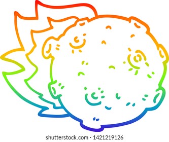 rainbow gradient line drawing of a cartoon asteroid