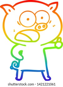 rainbow gradient line drawing of a cartoon pig shouting