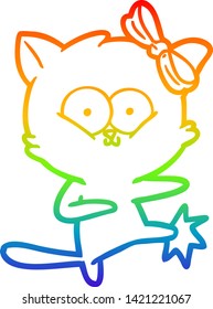 dibujo de una línea de gradiente de arco iris de un gato de dibujos animados