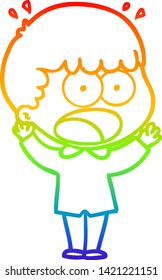 rainbow gradient line drawing of a cartoon shocked man