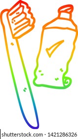 dibujo de línea de gradiente de arco iris de un cepillo y pasta de dientes de dibujos animados
