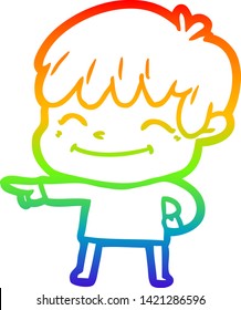 rainbow gradient line drawing of a cartoon happy boy