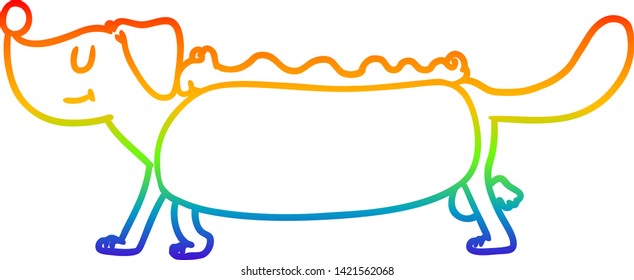 rainbow gradient line drawing of a cartoon hotdog