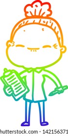 rainbow gradient line drawing of a cartoon peaceful old woman
