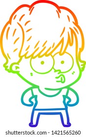 rainbow gradient line drawing of a cartoon woman