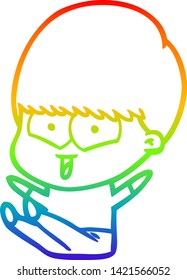 dibujo de una línea de gradiente de arco iris de un niño feliz con dibujos animados