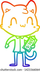 rainbow gradient line drawing of a cartoon happy cat